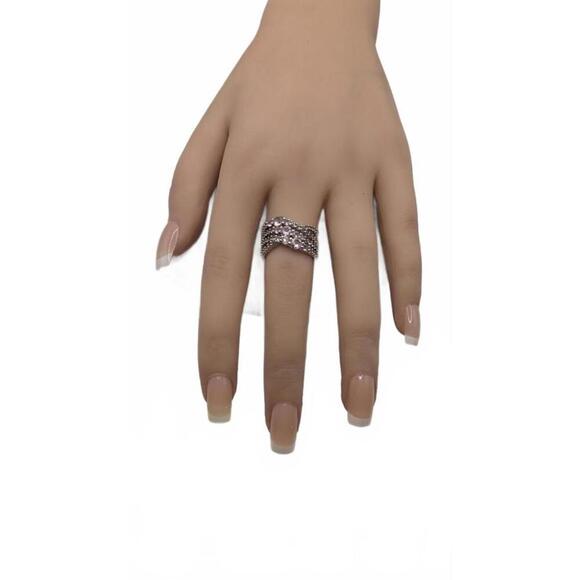 Silver Tone Multi-Row Crystal Accent Ring Size 6 - Picture 7 of 9